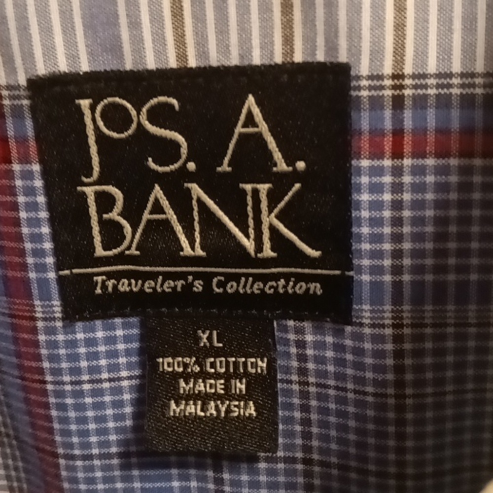 FINAL PRICE NWOT JOS. A. BANK red white & blue s/s plaid shirt w left pocket XL